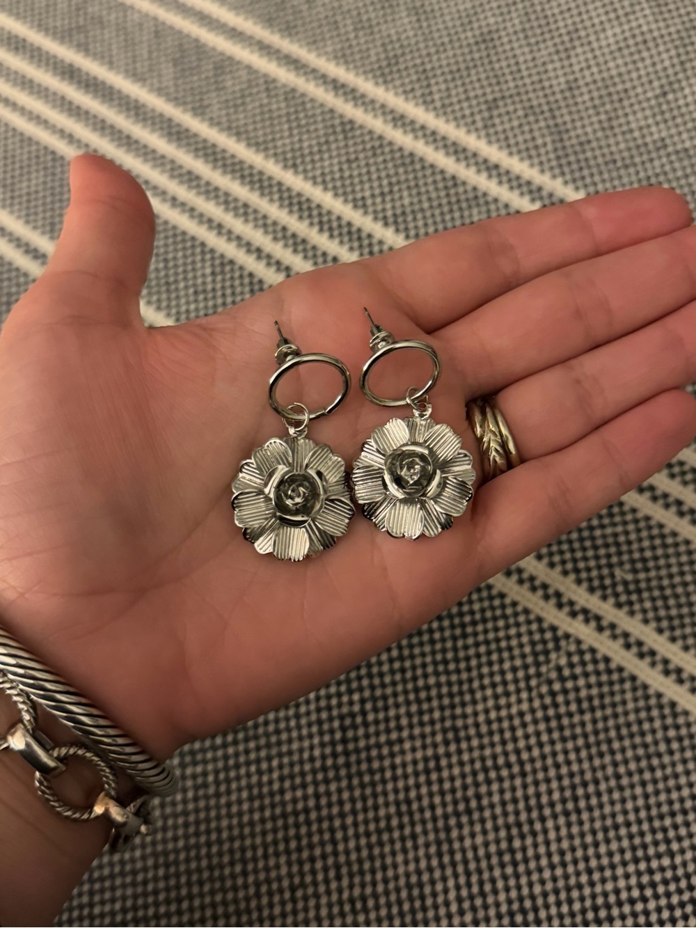 Silver Floral Drop Earrings - Elegant Women's Jewelry
